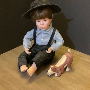Danbury Mint Doll with Blue Shirt and Black Hat